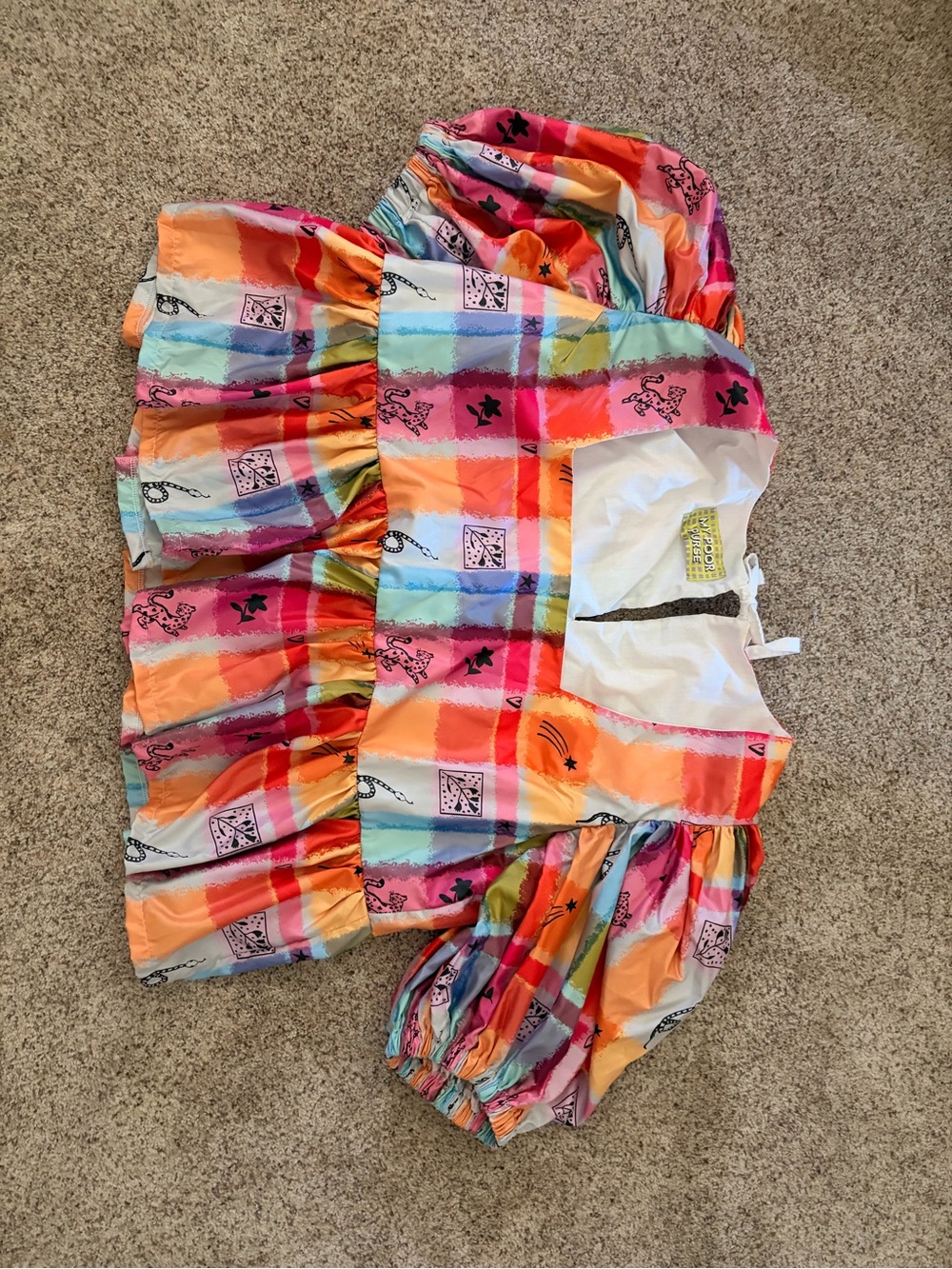 Colorful Patchwork Puff Sleeve Peasant Top